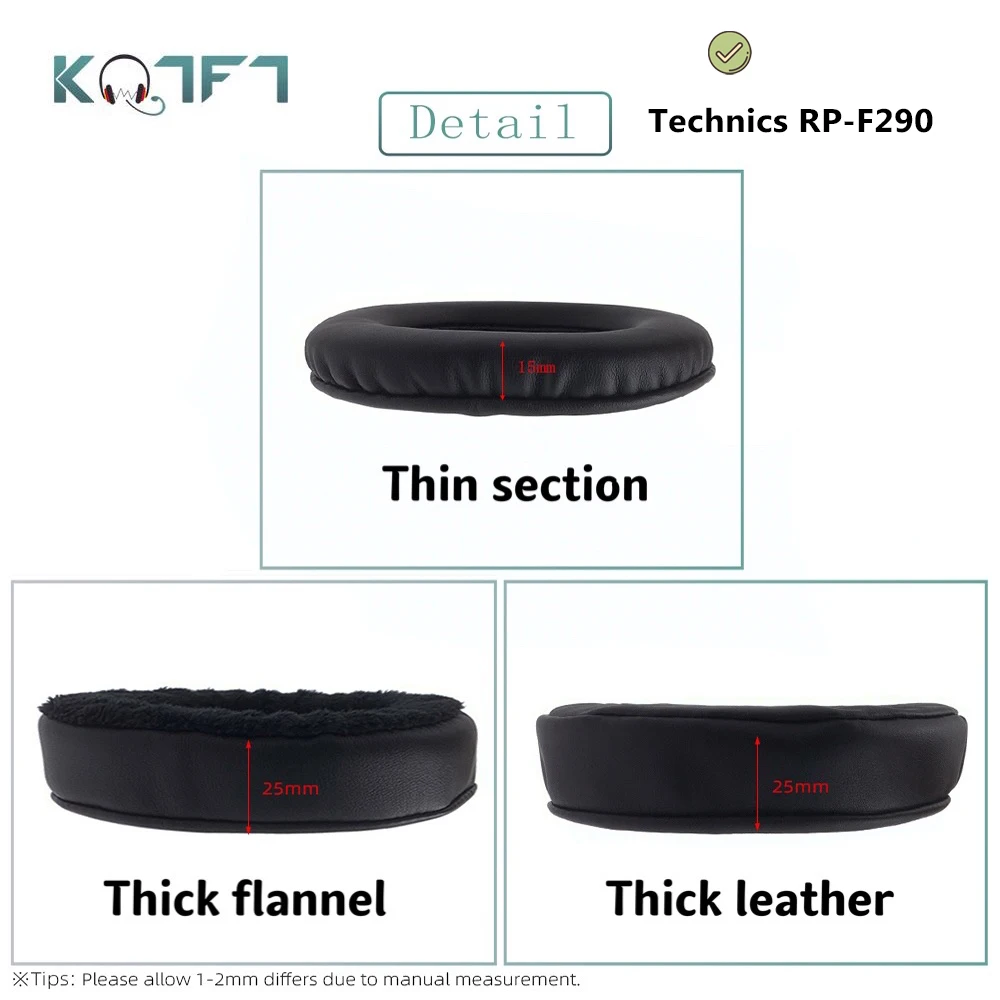 

KQTFT 1 Pair of Velvet leather Replacement EarPads for Technics RP-F290 Headset Earmuff Cover Cushion Cups