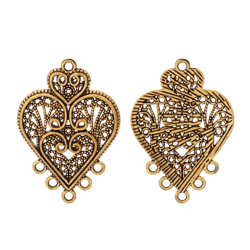 ZXZ 10pcs Tibetan Silver/Gold Tone Filigree Heart Earring Chandelier Connector Charms Pendants Jewelry Findings