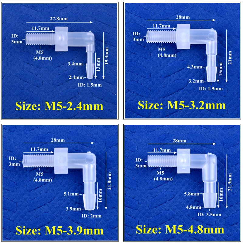 5 ~ 200 sztuk M5 do 2.4 ~ 4.8mm Food Grade PP plastik Pagoda złącze kątowe zbiornik akwarium armatura Micro wąż do nawadniania stawy