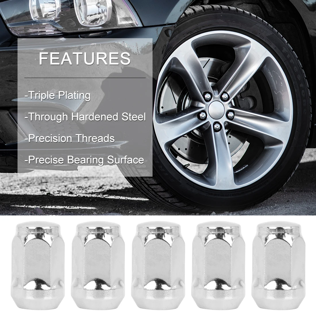 X Autohaux Car Chrome Wheel Lug Nuts Bulge Acorn Cone Seat Steel Racing Bolt Head Cover M14X1.5 M12x1.5 4/6/16cs