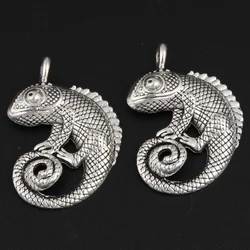 8pcs Silver Color 36x32mm Lizard Charms Cabrite Reptile Animal Pendant Fit DIY Handmade Alloy Jewelry Making Finding Supplies