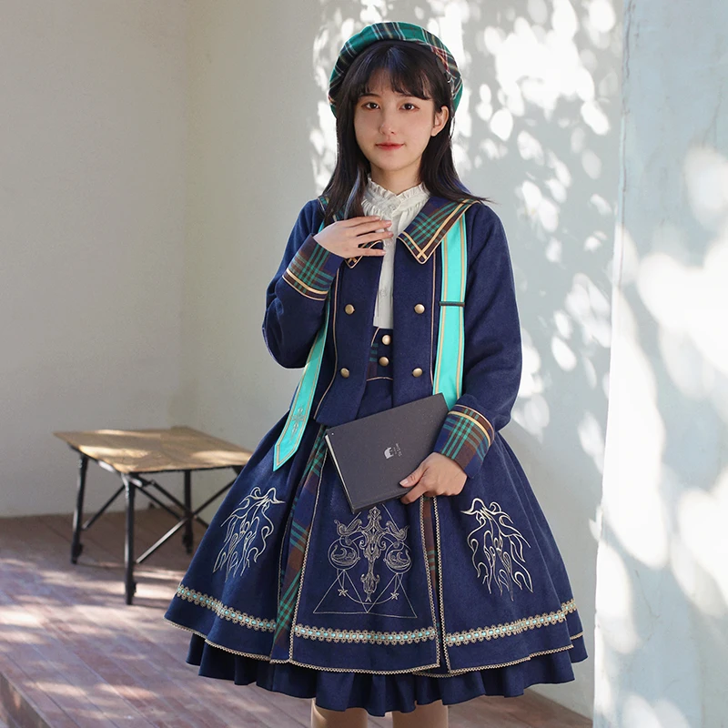 Japanese sweet lolita dress vintage college student style jk uniform high waist princess victorian dress kawaii girl gothic loli