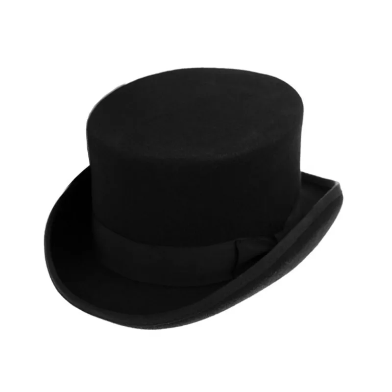 

British Style Men Women Wool Fedora Steampunk Top Hat Cylinder Magician Magic Cap Good Package Wool Fedoras Cap 12cm High B-8114