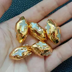 5PCS Natural White Shell Cross Gold Plated Beads For Jewelry Accessories 15x30mm