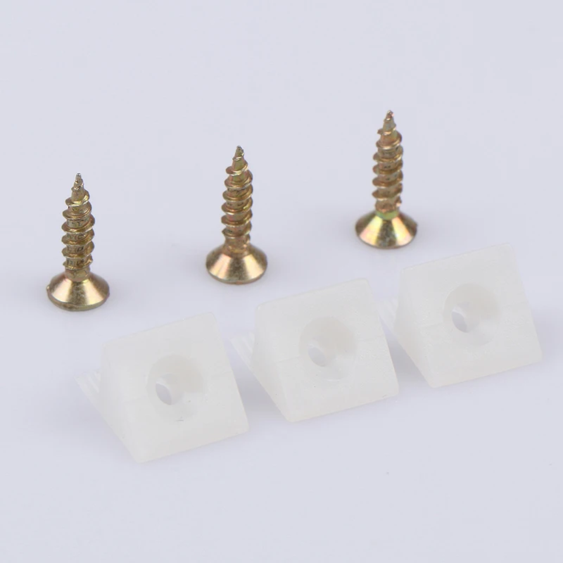 Bloque de soporte de esquina de plástico para muebles, ángulo de 45 grados, Panel trasero de armario con tornillos, 15x13x9,3mm, 20 unidades por lote