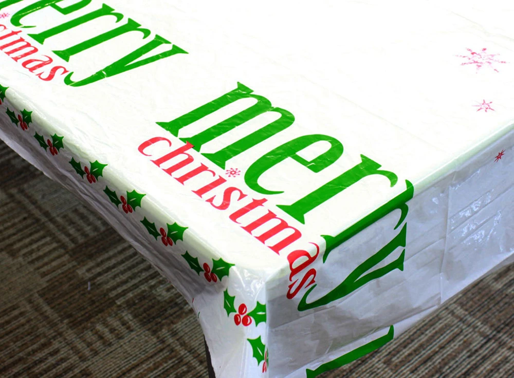 New Year Christmas Decorations Cartoon PVC Christmas Tablecloth Kitchen Dining Table Decorations Waterproof Party Table Cover