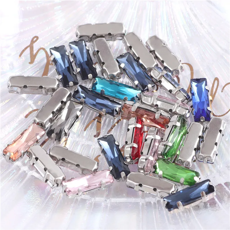 5x15mm Mixed Color Rectangle Glass Crystal Sew On Rhinestones With Claw Handicrafts Glitter Stones For clothing accessories