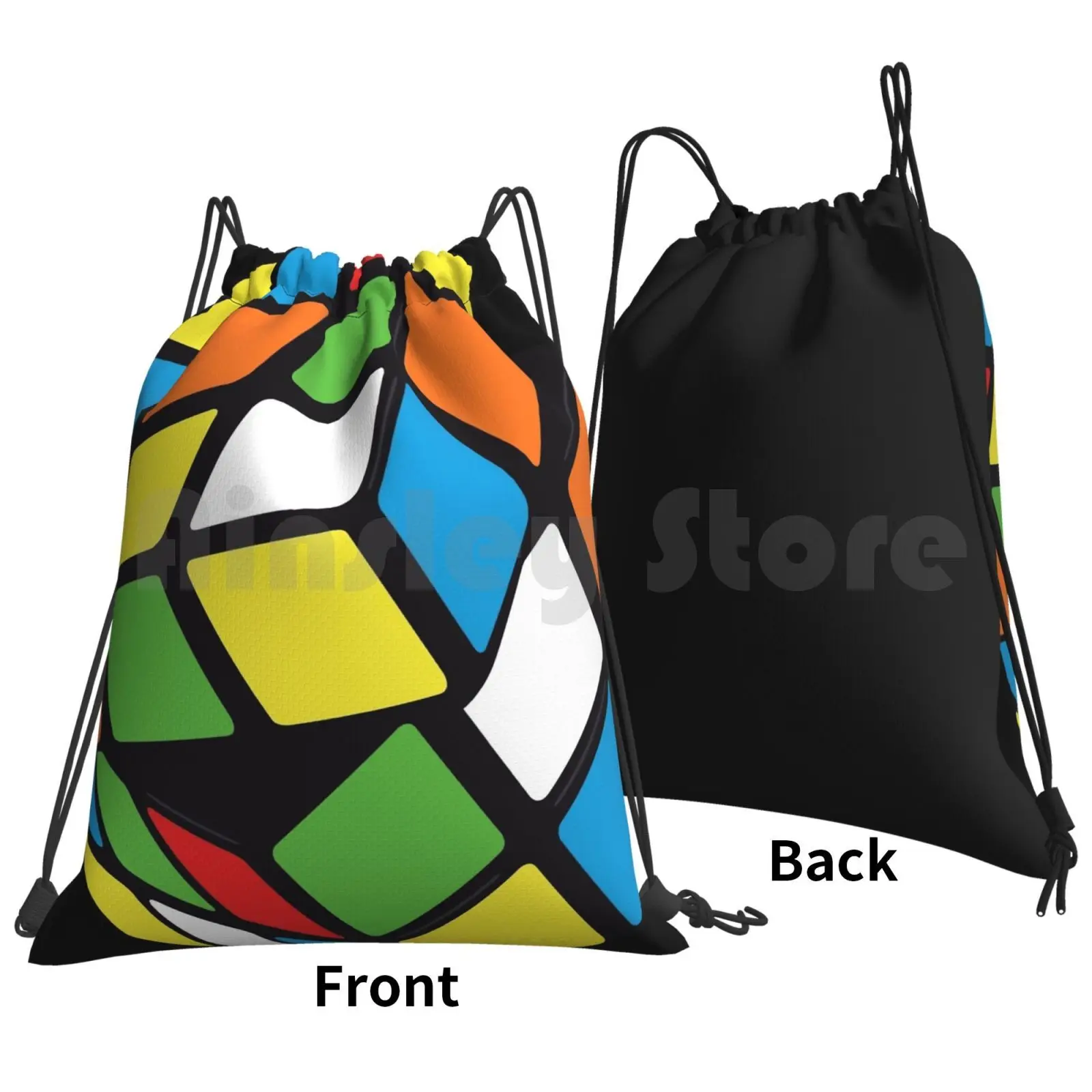 Twisting / Spinning Cube Design Backpack Drawstring Bags Gym Bag Waterproof Broken Smashed Colour Cube Cube Game Games