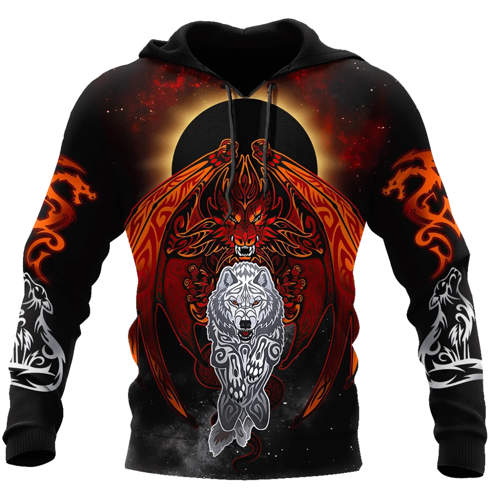 Marke Mode Hoodies Drachen und Wolf 3D All Over Gedruckt Herren Kapuzenpullover Unisex Zip Pullover Freizeitjacke DW0212