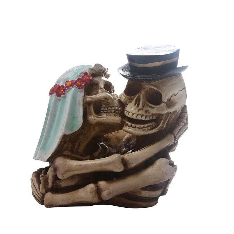 

HeyMamba Resin Lover Human Skull Statue Sculpture Ghost Husband and Wife Skull Skeleton Home Halloween Valentine‘s Gift