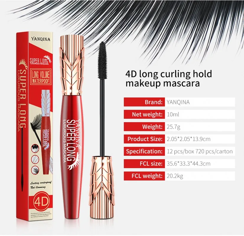 InjFiber-Mascara 4D noir imperméable à séchage rapide, pour extension de cils, bouclage optique, cosmétique