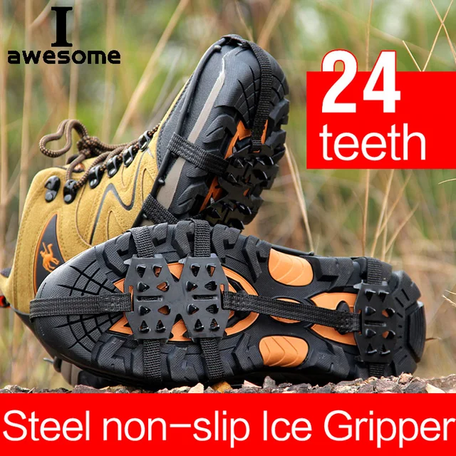 24 zęby Ice Gripper do butów kobiety mężczyźni raki Ice Gripper Spike Grips knagi do wspinaczki śnieżnej piesze wycieczki шипы для обуви taca