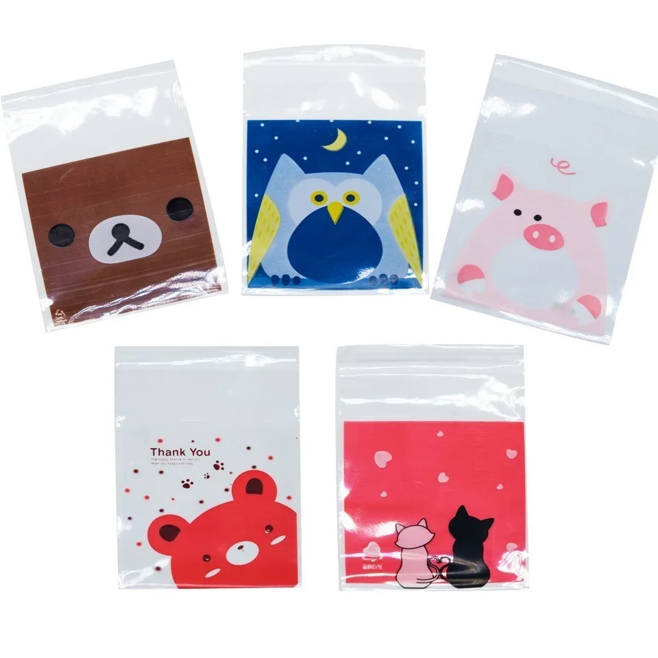 50/100PCS Plastic Candy & Cookie Self-sealing Bag Cartoon Biscuits Snack Baking Bag For Birthday Wedding Party Baby Shower Decor
