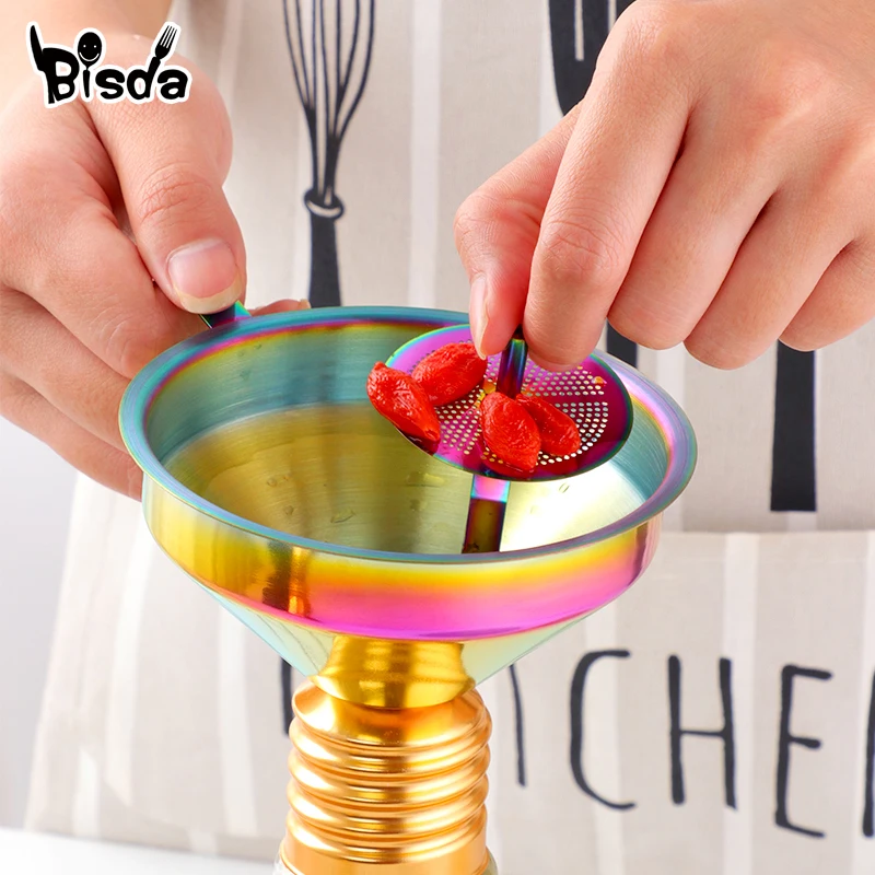 1/2Pc Stainless Steel Funnel Oil Liquid Funnel with Detachable Strainer Cone Wide Mouth Funnel for Small Can Jar Kitchen Utensil