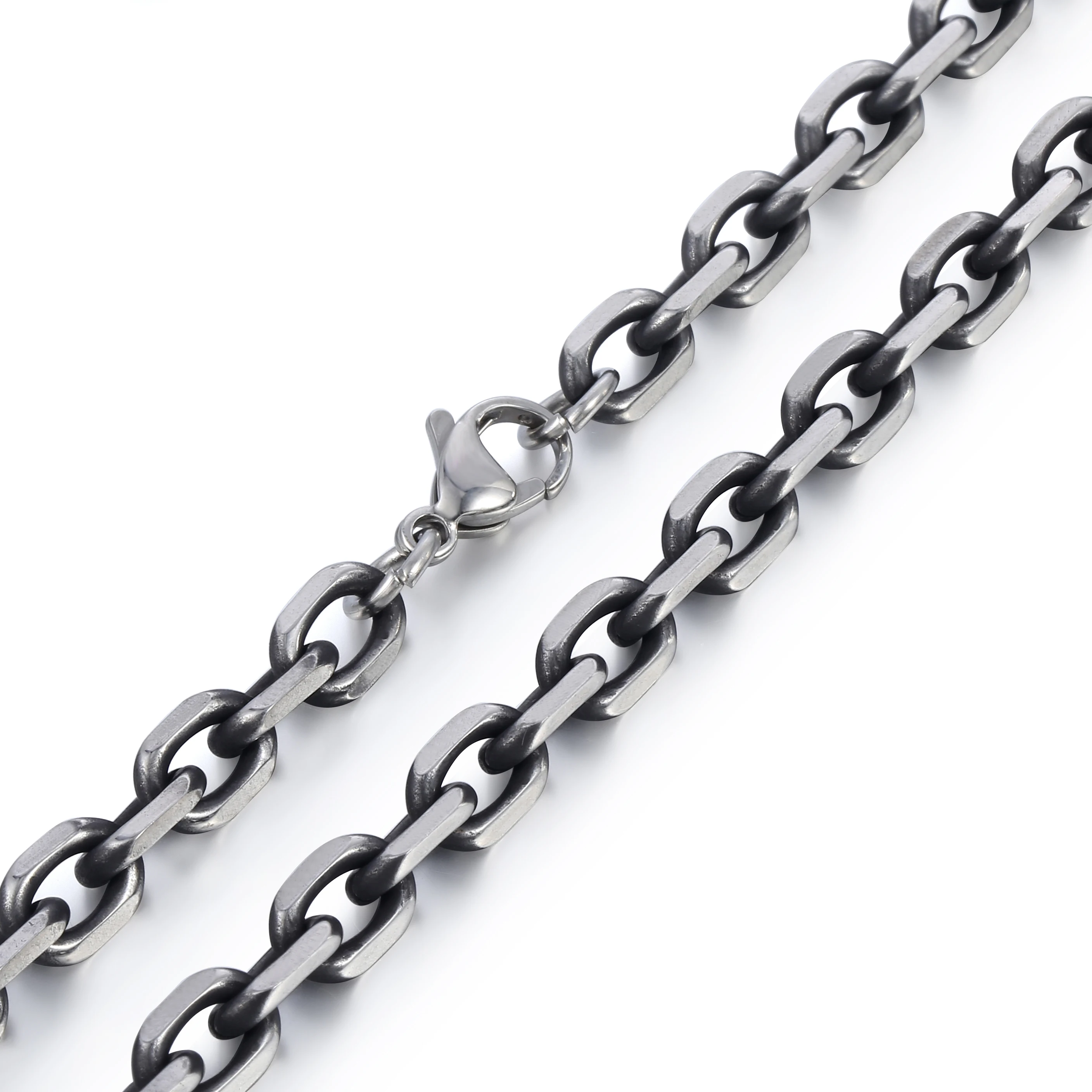 Fashion 6mm Men\'s Necklace Rolo Cable Link Chain Gunmetal Stainless Steel For Men Women Jewelry Gift Toggle Clasp TNS006A