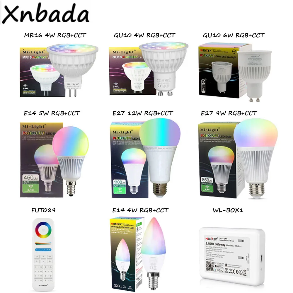 

MiBoxer(Milight) 2.4G Led Bulb,MR16 GU10 E14 E27 Led Lamp Smart Wireless 4W 5W 6W 9W 12W CCT/RGBW/RGBWW/RGB+CCT Led Light