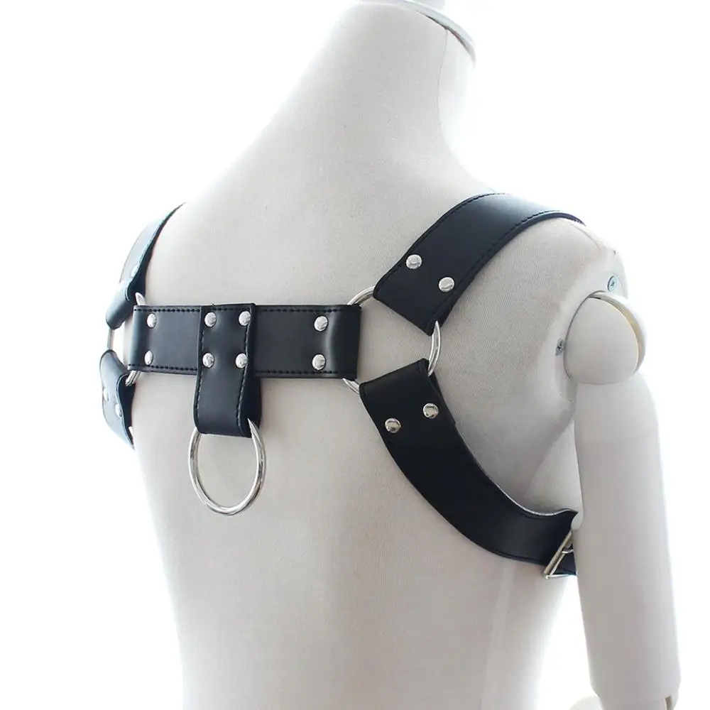 Mens Waist Suspender Harness Belt PU Leather Chest Shoulder Exotic Tanks Belt Black Leather Adjustable Body Chest Harness Men