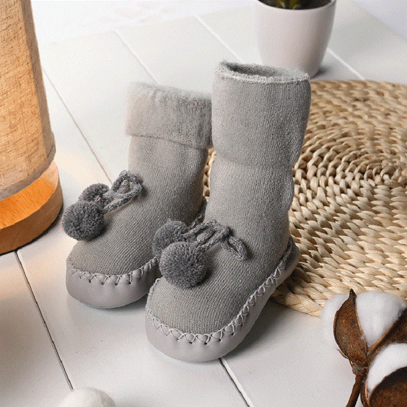 Soft Cotton Knitted Baby Shoes Winter Toddler Shoes Warm Thick Velvet Baby Floor Socks For Infant Boys And Girls