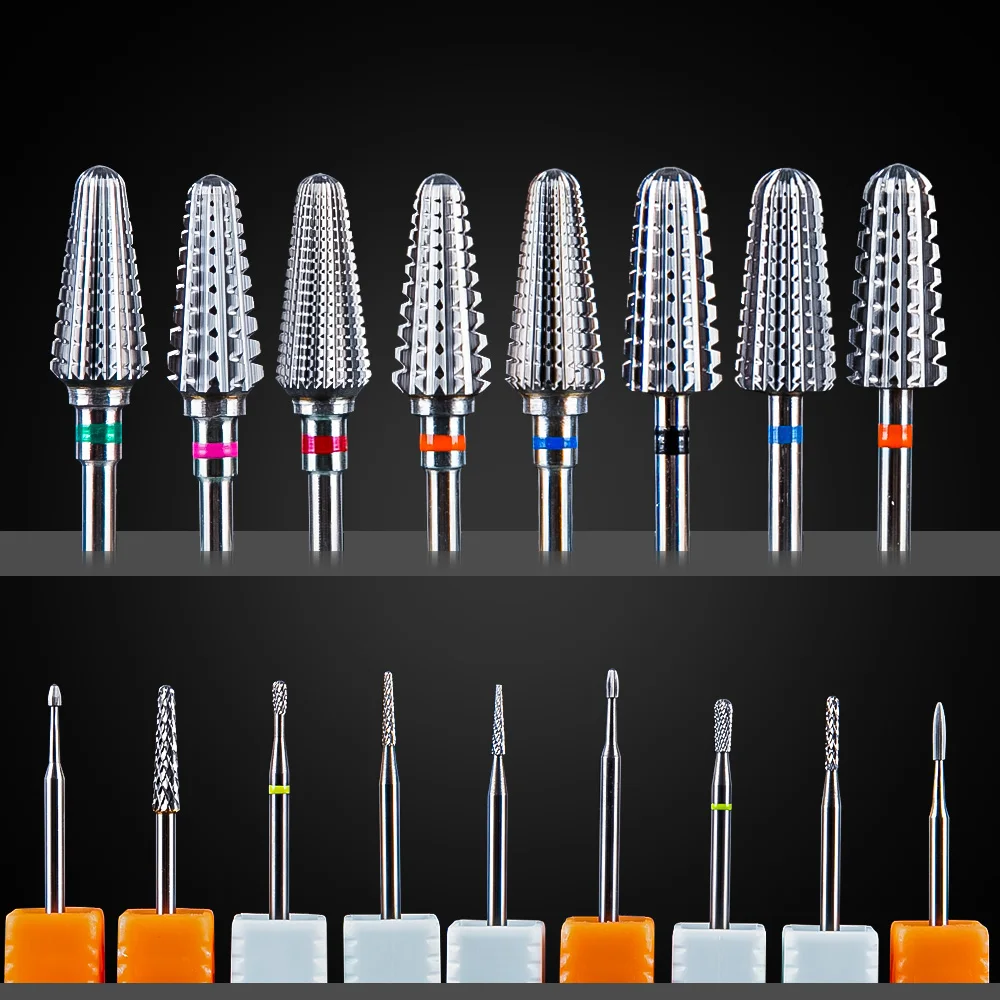Fresas de carburo de tungsteno para manicura, 5 en 1, Volcán/Tornado, vástago 3/32, eliminación rápida, Gel duro acrílico, doble rotación