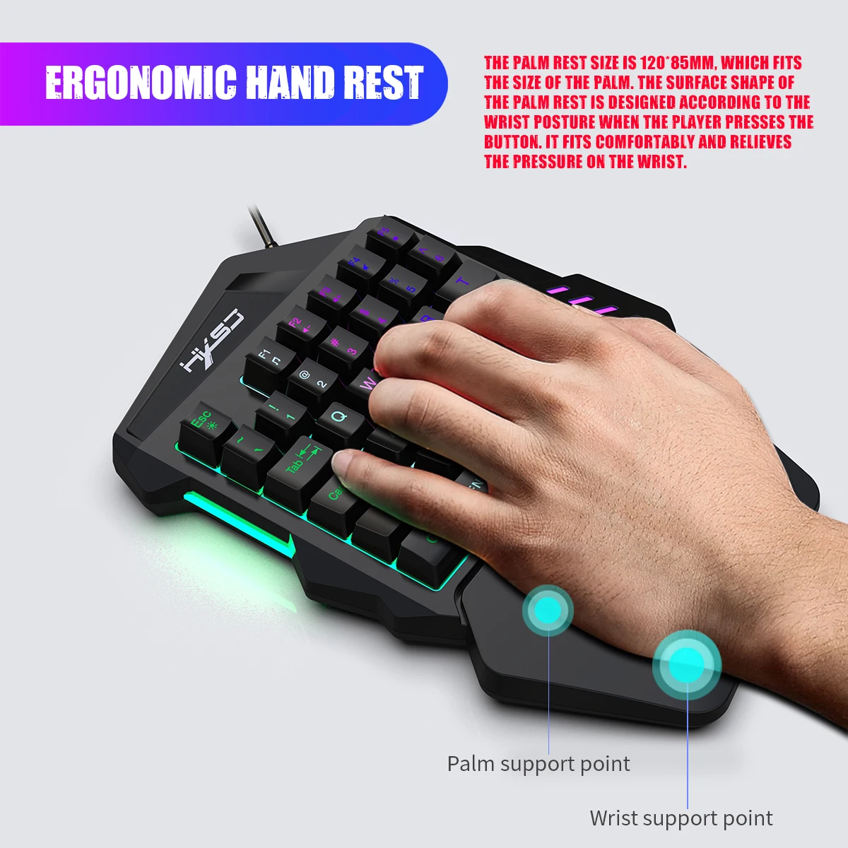 HXSJ V100 V100-2 35 Touches Clavier De Jeu Simple Main LED Rétroéclairage Clavier avec USB Filaire pour PUBG LOL CS Gamer