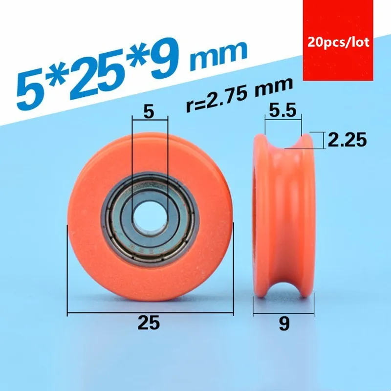 

U groove Plastic coated bearing 625ZZ 5*25*9mm doors windows POM roller wheel nylon wrapped pulley bore 5mm diameter 25mm