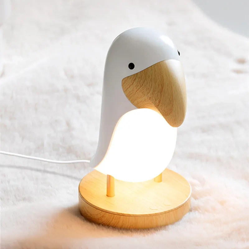 Creative LED Wooden Bird Might Light Bedroom Bedside Sleep Lamp with Bluetooth Speaker Table Lamp USB Charging Stepless Dimming