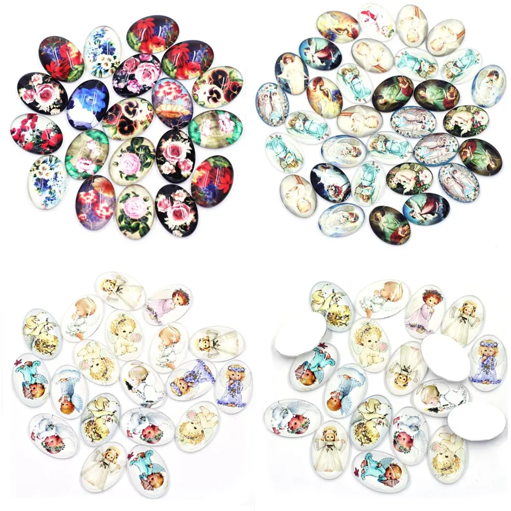 

Cabochons Cameo Base Glass Flat Back Photo Oval Rose Flower Angle For Jewelry DIY Finding 10x14mm-30x40mm