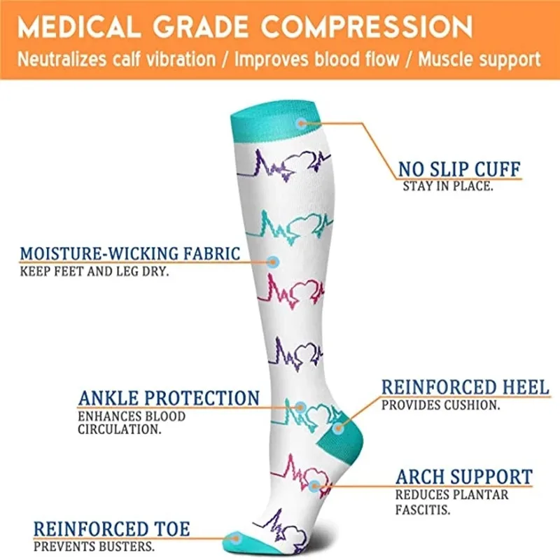 Compression Socks Knee High 20-30 Mmhg Men Women Sports Socks Medical Nursing Varicose Veins Edema Diabetes Pregnancy Socks