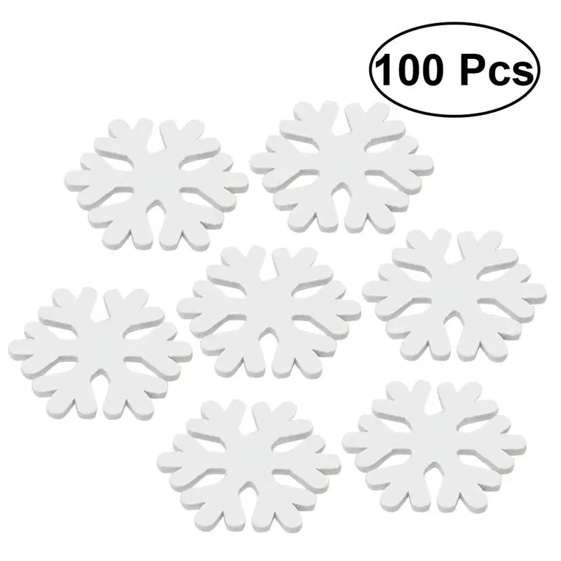 100pcs Christmas Decorations Cute Christmas Mini Snowflake Wooden Flake Craft Ornaments for Christmas