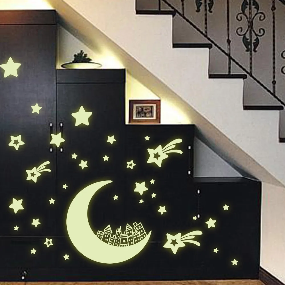 Luna Star Fluorescenza Nottilucenti Night Glow in Dark Luminoso Del Vinile Smontabile Nursery Per Bambini Bambino Camera Da Letto Autoadesivi Della