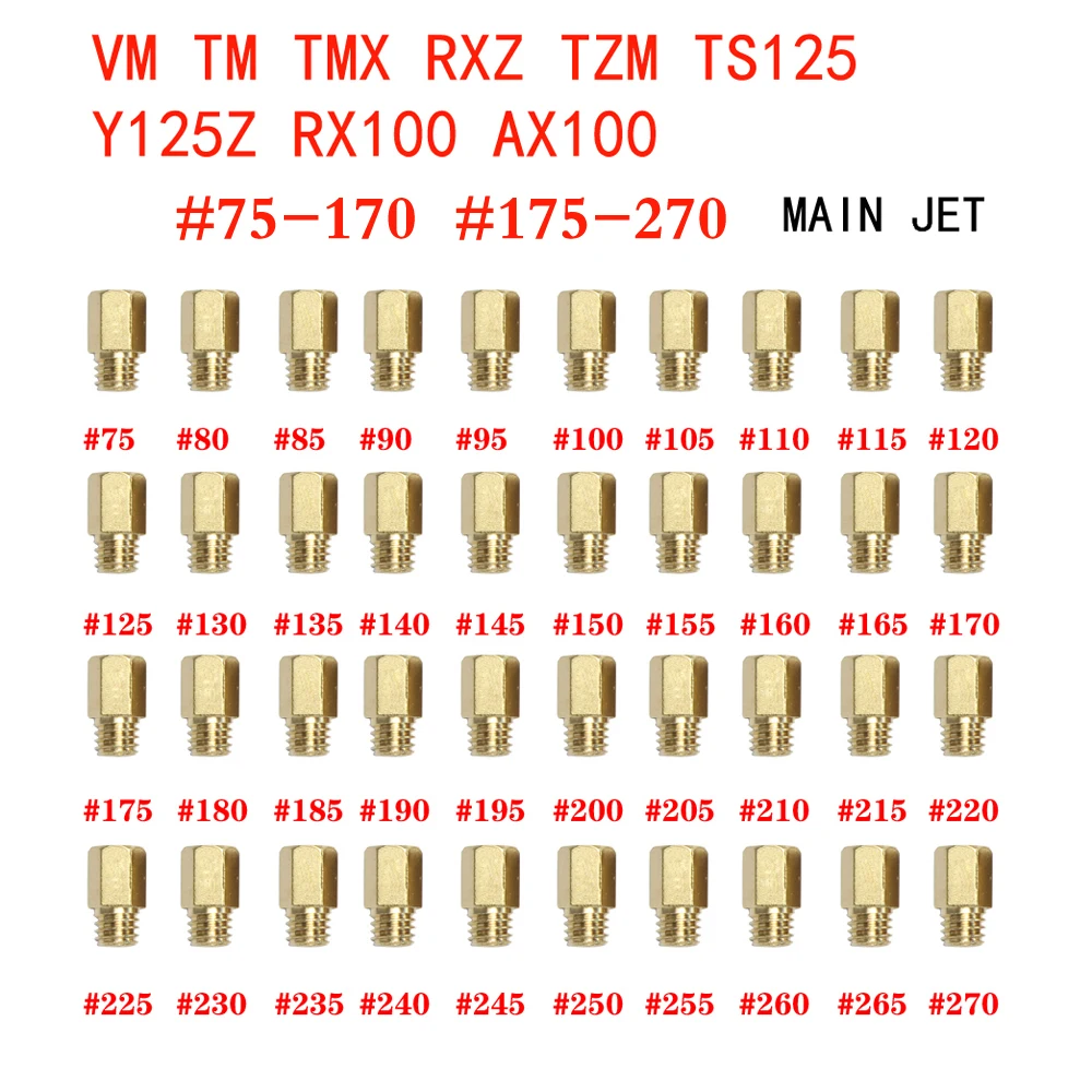 Ready Stock Hex Type Main Jets for MIKUNI VM/TM/TMX/RXZ/TZM/TS125/Y125Z rx100 ax100 tm24 27 28Carburetor 20x70-170 175-270