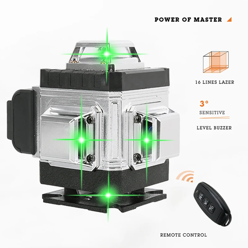 16 Lines 4D Green Laser Levels 360 Horizontal And Vertical Cross Lines Super Powerful Green Laser Level With Auto Self-Leveling