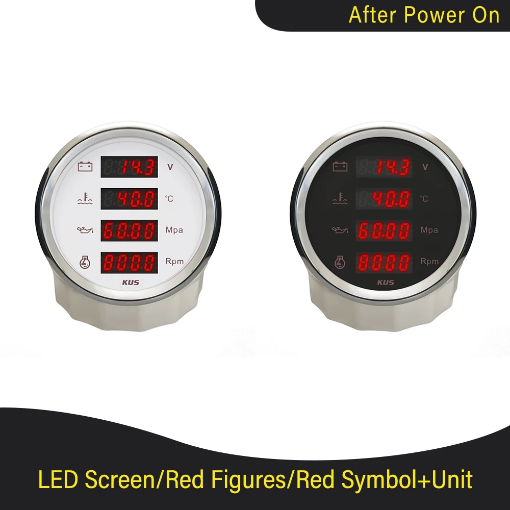 

Универсальный цифровой тахометр KUS 85 мм 4-в-1, многофункциональный, 8000 об/мин, с измерением температуры воды, давления масла 0-1 МПа, вольтметр, красная подсветка