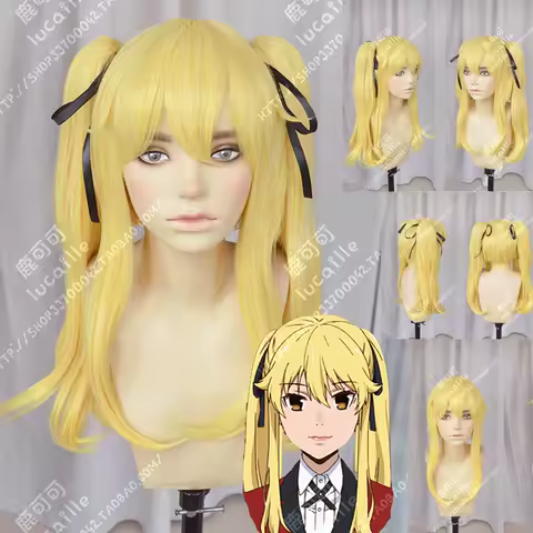 Mary Saotome Meari Blonde Chip Ponytail Synthetic Hair Heat Resistant Cosplay Anime Wig + Silk Black Ribbon + Wig Cap
