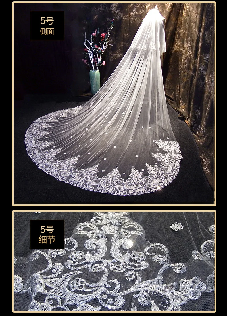 Real Photos Long Lace Bridal Veil with Comb 3M 4M 5 Meters 2 Layer Cathedral White Iovry Wedding Veil Wedding Accessories 2022