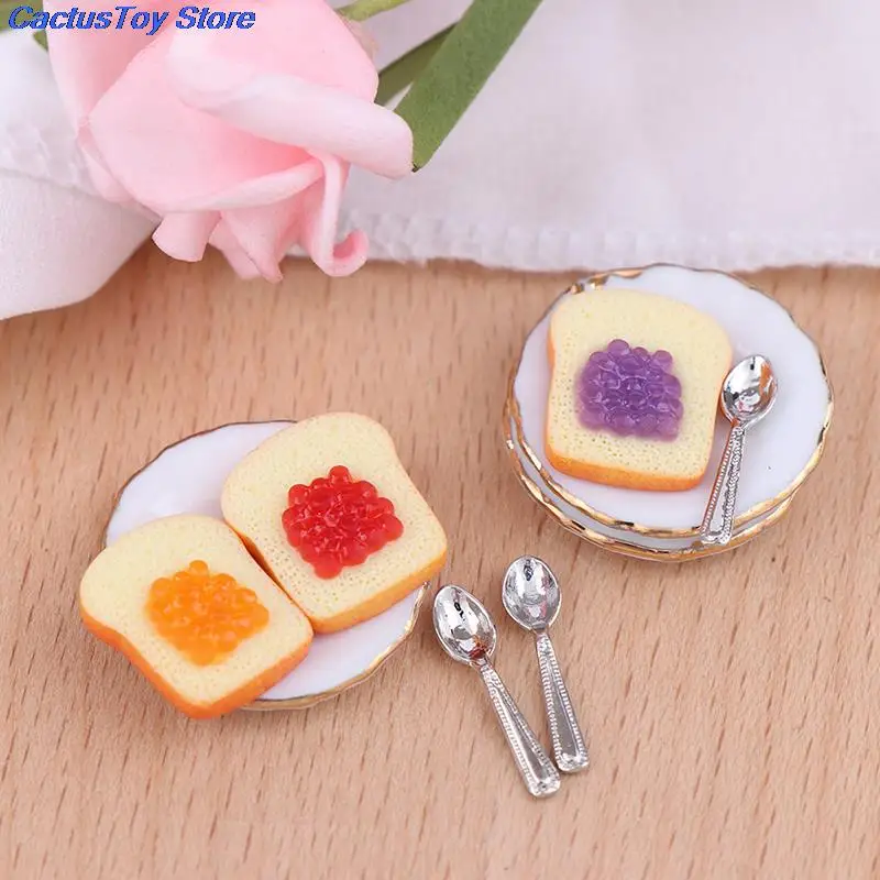 

3Pcs/set 1:12 Dollhouse Miniature Toast Small Plate Spoon Dolls Accessories