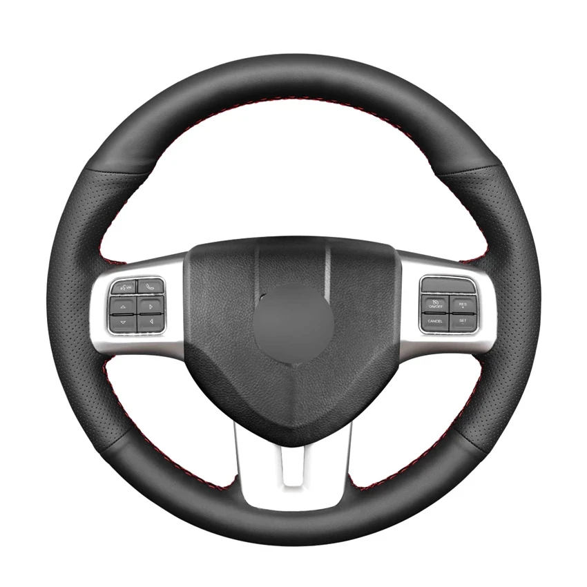 Hand-stitched Black Leather Car Steering Wheel Cover for Dodge Dart 2013-2016 Volkswagen VW Routan 2011-2012