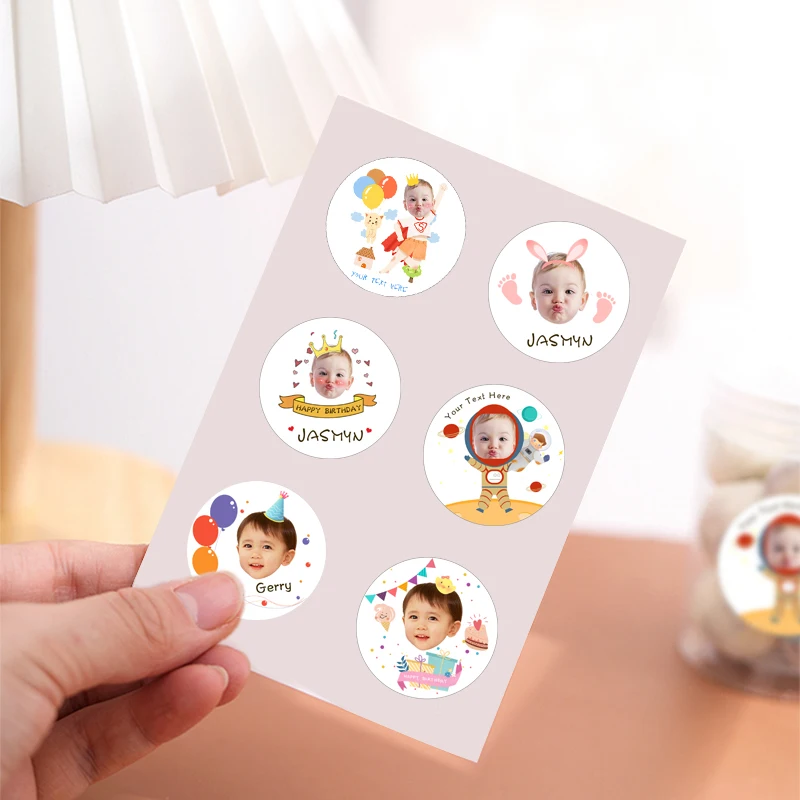 96Pcs Birthday Stickers Custom Your Photo Name Baby Shower Stickers Children Festival Birthday Party Gift DIY Decorations Labels