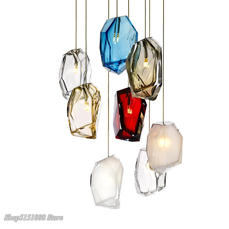 

Nordic Ice cube Glass LED G4 Pendant Lights Colored Crystal Pendant Lamps Living Room Kitchen Hanging Lamp home Decor Luminaire