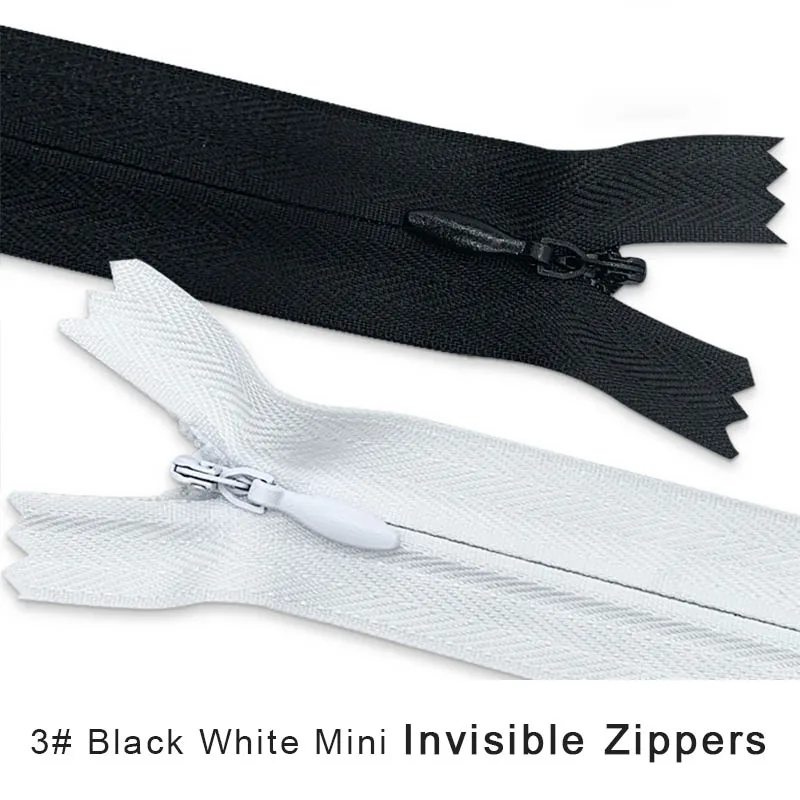 3# Black White Mini Invisible Zippers Nylon Coil For Tailor Sewing Crafts Nylon Zipper Dress Sofa Cover Zippers 13/15/18/20/23cm