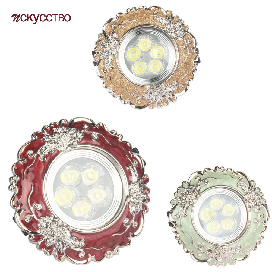 Europe Red Gold Green Lace Art Deco Embedded Downlight Hole 6-10Cm 220V 3W 5W 7W Hallway Living Room Cafe Ceilings Led Lighting