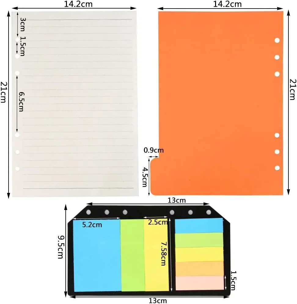 A6 Refillable Notebook Set, 2 Pack A6 Refills Inserts Lined Paper ,5 Pcs A6 Theme Color Dividers,240 Pcs Note Flags Tabs Index