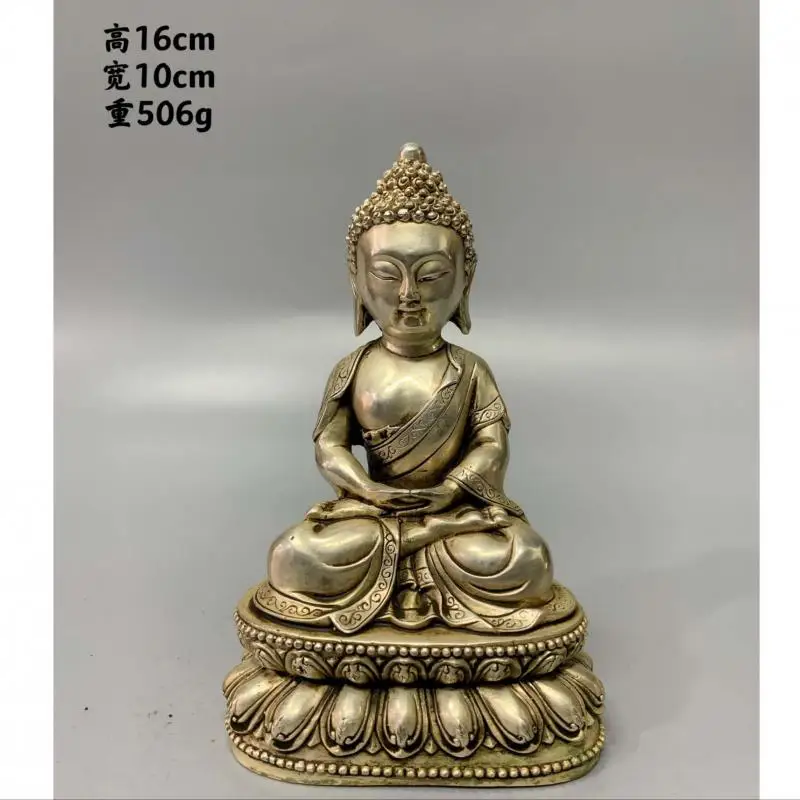 

Tibet Buddhism white Copper statue of Buddha Shakya Muni small buddha statue bronze do old Cupronickel small buddhism figurine