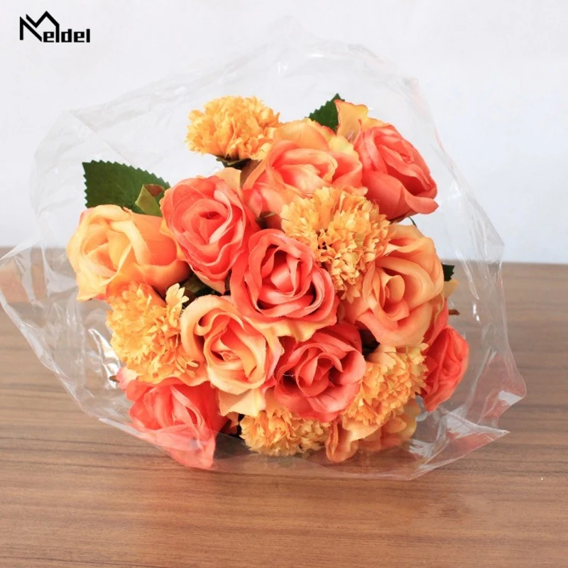 Meldel Wedding Bouquet สำหรับ Bridesmaids เจ้าสาวประดิษฐ์ดอกไม้ผ้าไหมกุหลาบคาร์เนชั่น DIY Mariage อุปกรณ์ตกแต่งบ้าน