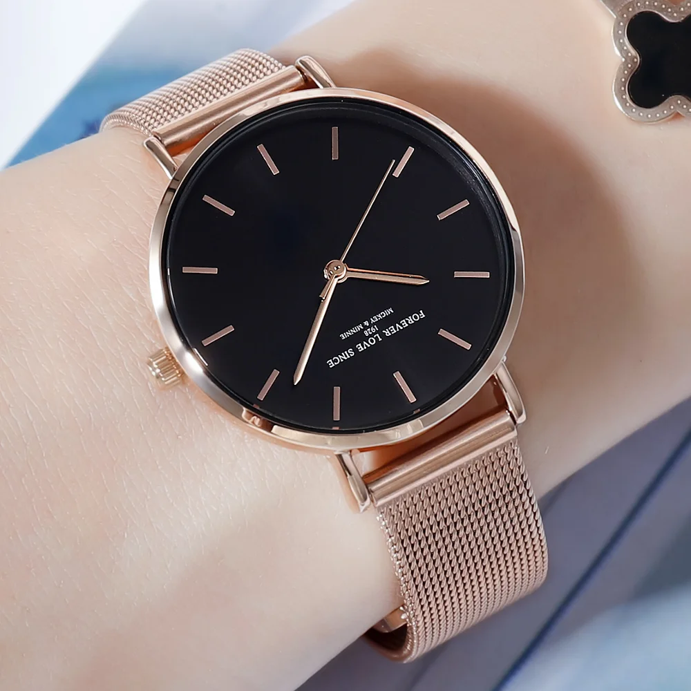 Disney Women Quartz Watches Simple Minimalist Steel Mesh Band Wristwatches Lady Female Montre Femme Reloj Mujer Watches MK-13010