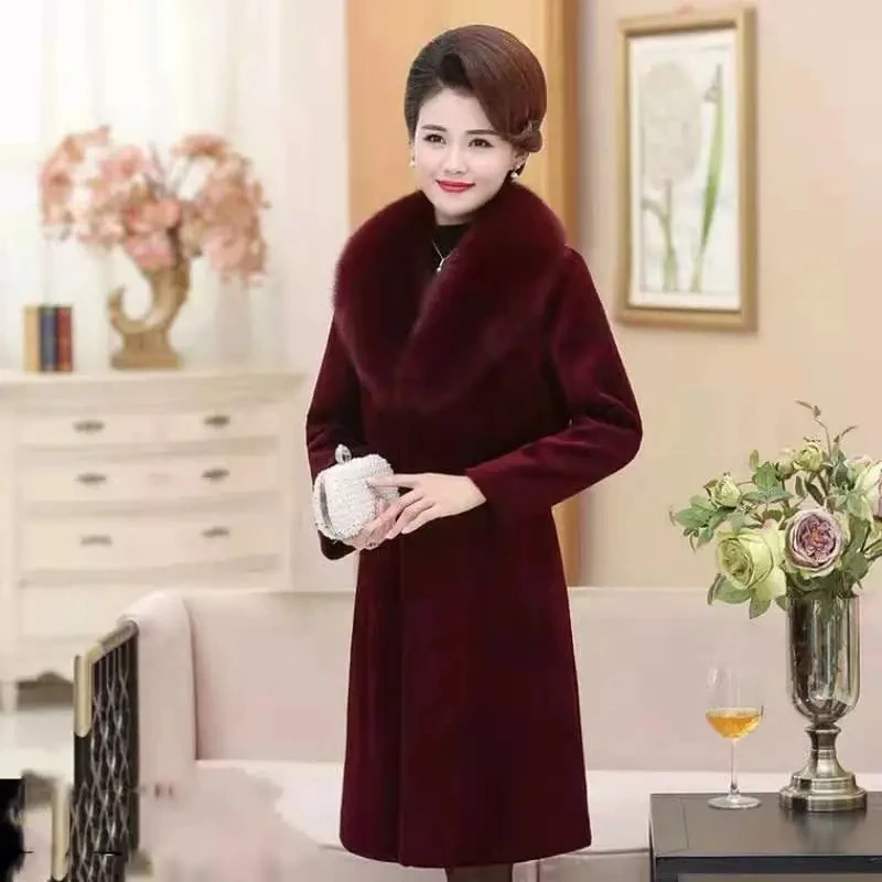 Imitation Fox Fur Collar Fake Mink Velvet Coat Is Thin Fur Coat Women Long Imitation Mink Jacket Women Autumn Winter Thickening