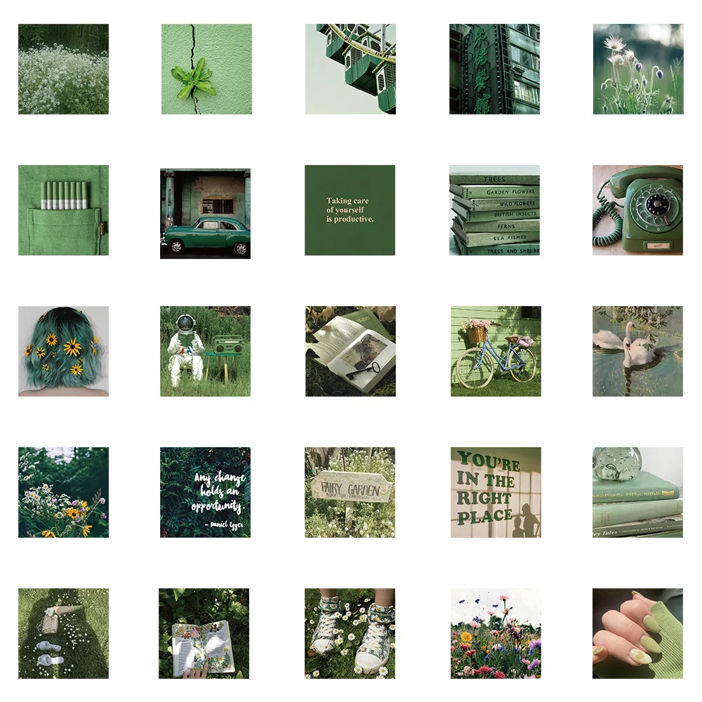 56PCS Beautiful Green Scenery Girl Square Sticker Fresh DIY Motorcycle Skateboard Notebook Suitcase Decal Graffiti Sticker F3