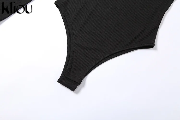 Kliou Solide Strick Body Frauen Mode Rollkragen Eine Schulter Langarm Street Style Overalls Dünne Weibliche Streetwear – Detail 10