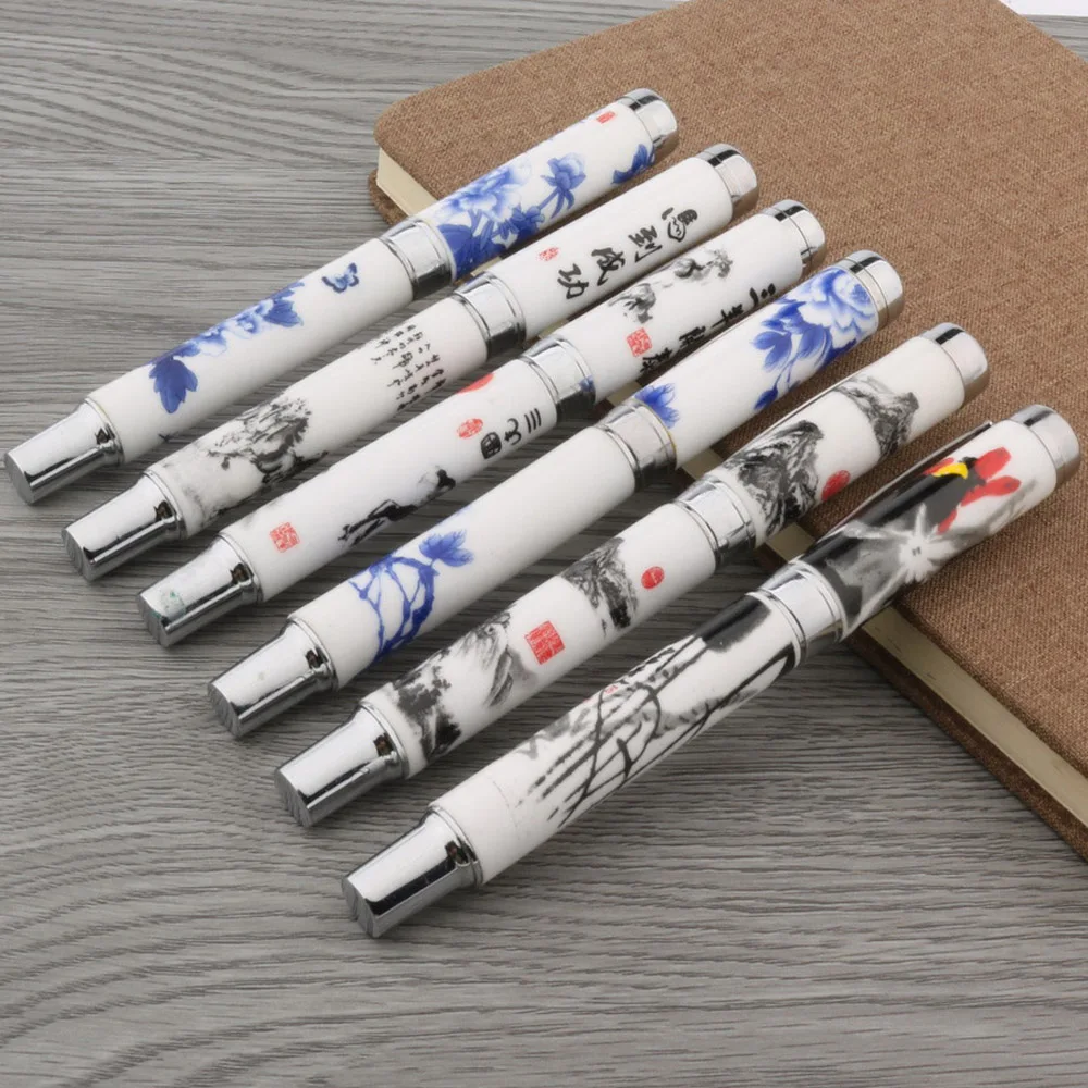 luxury quality 1PC fashion ceramics Fountain Pen M Nib Blue and white ink pen Stationery Office school supplies Writing new