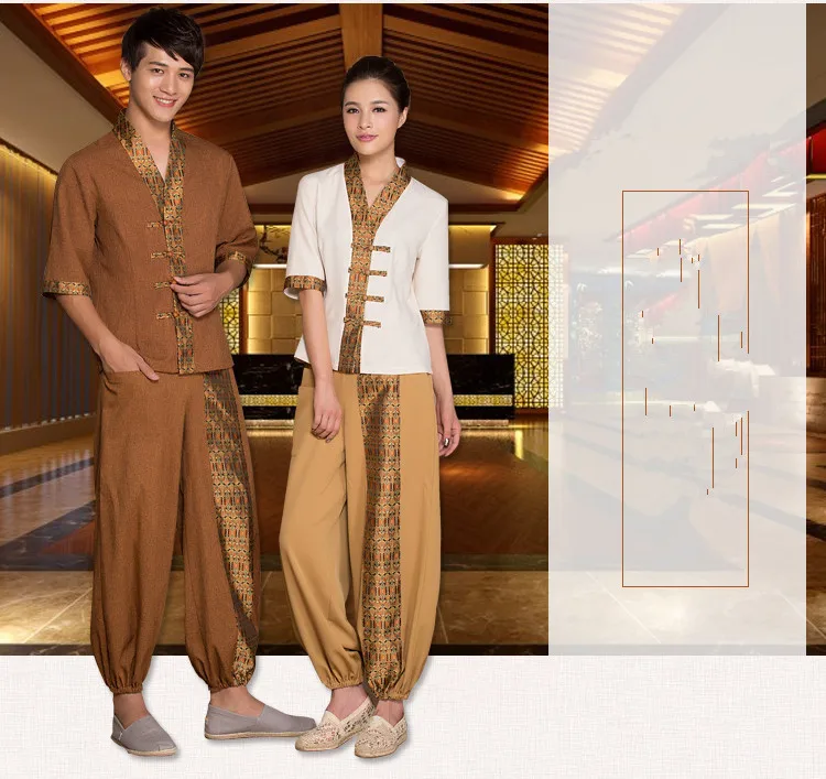 2023 frühling/Herbst Neue Thai Massage Uniform Polyester Top + Hosen Set Schönheit Club Arbeitskleidung Gesundheit Salon Uniform – Detail 3